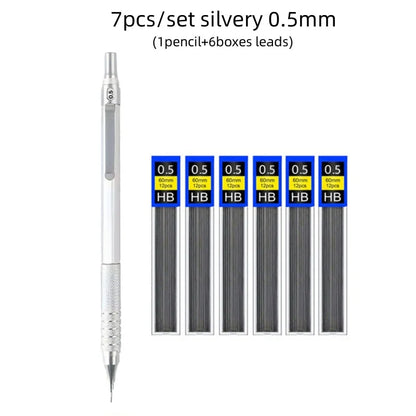 Low Center of Gravity Metal Mechanical Pencil Set – 0.3–2.0mm Lead Refills for Art, Sketching, Painting, and Writing