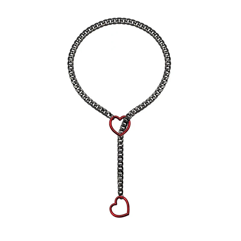 Heart O-Ring Punk Rock Necklace – Stainless Steel Cuban Chain Y-Necklace for Women