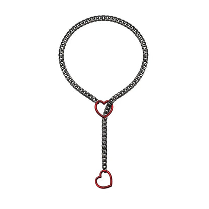 Heart O-Ring Punk Rock Necklace – Stainless Steel Cuban Chain Y-Necklace for Women
