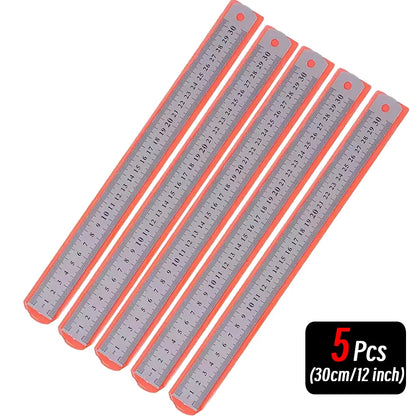 Stainless Steel Precision Ruler - 10-Piece 15-30cm Double-Sided Metric Measuring Scale for Accurate Measurement