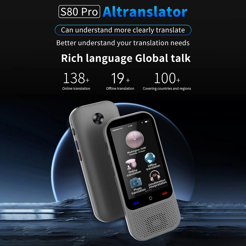 S80 Pro Portable Language Translator – 138 Languages, Voice Translation, 16 Offline Modes, ChatGPT Function