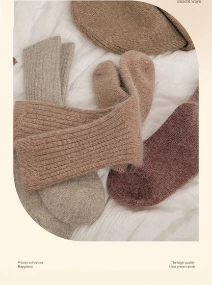 Winter Cashmere Wool Socks for Women – Warm Thicken Thermal Long Socks, Japanese Harajuku Style