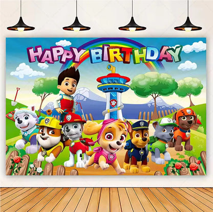 PAW Patrol Cartoon Puppy Birthday Party Backdrop – Animation Theme Decoration Background for Kids Party & Baby Shower Supplies Gift
