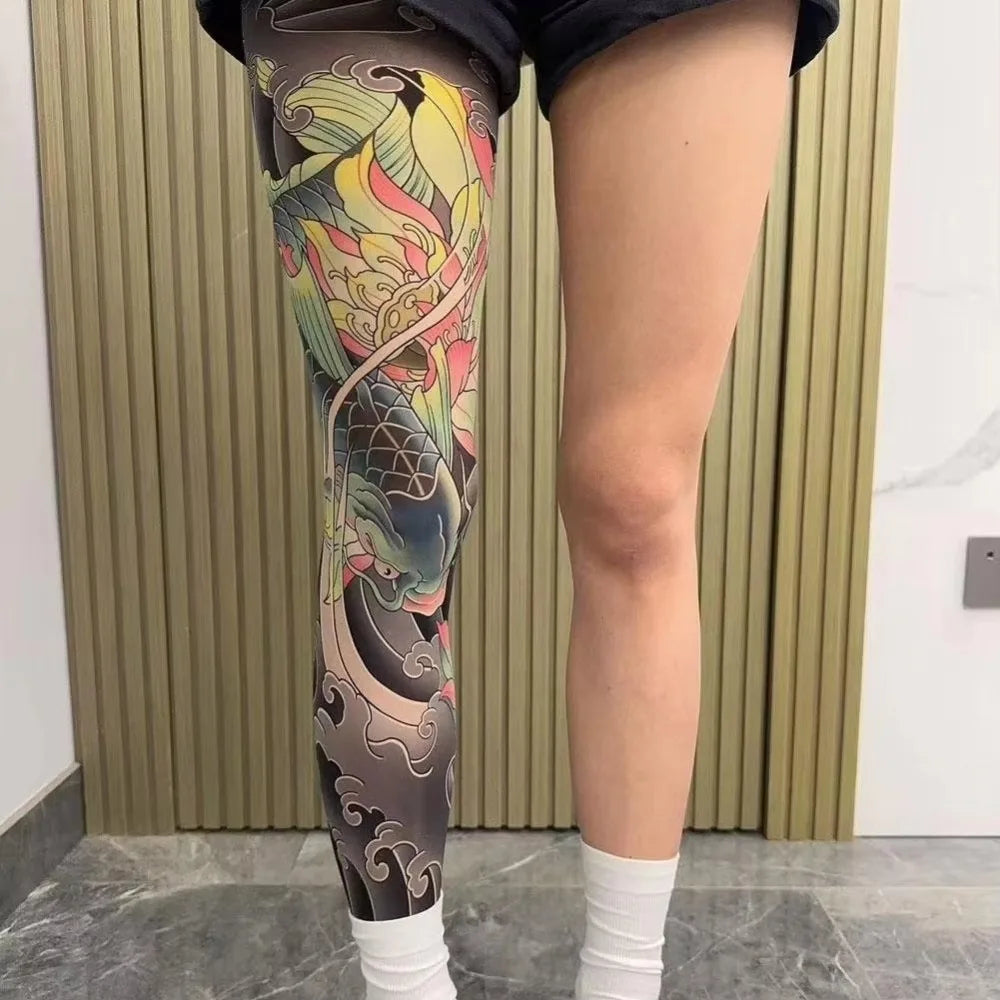 Full Leg Tattoo Socks - Sun-Proof Elastic Stockings for Cycling, Fishing & Casual Wear