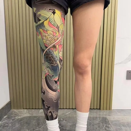 Full Leg Tattoo Socks - Sun-Proof Elastic Stockings for Cycling, Fishing & Casual Wear
