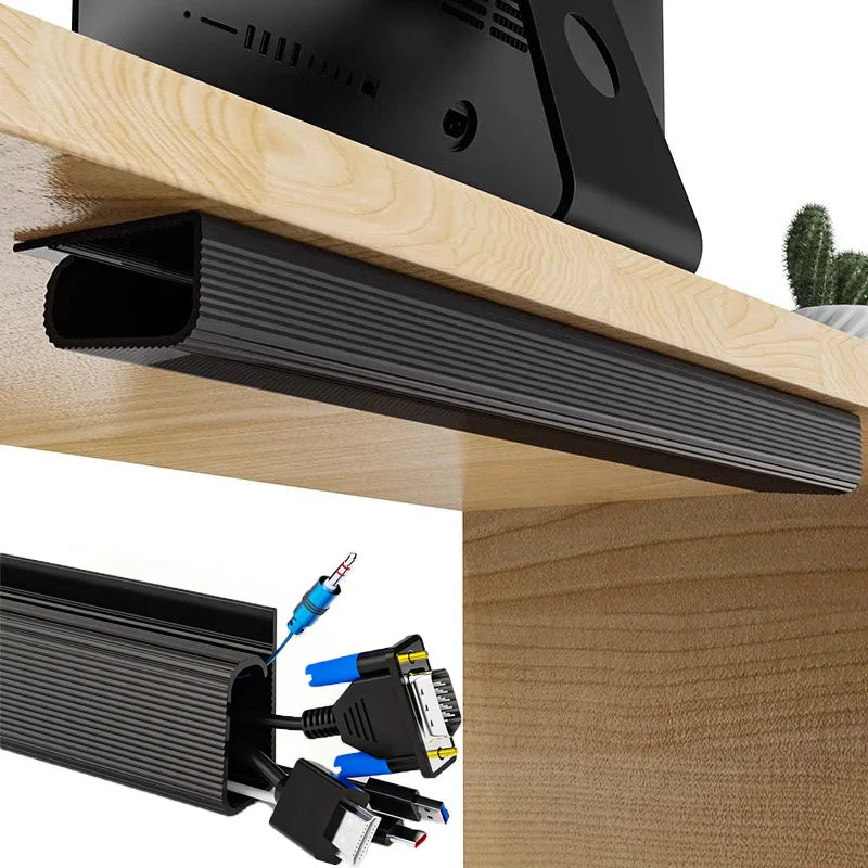 White Channel Desk Cable Organizer – No-Drill Under Desk Cable Management Tray & Protector