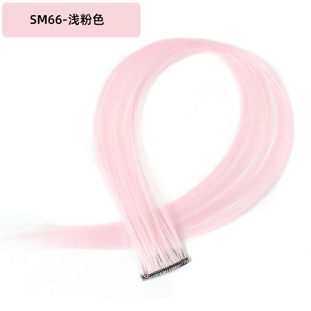 22-Inch Rainbow Highlight Synthetic Hair Extensions – Long Straight Colorful Hairpiece for Women & Kids