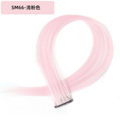22-Inch Rainbow Highlight Synthetic Hair Extensions – Long Straight Colorful Hairpiece for Women & Kids