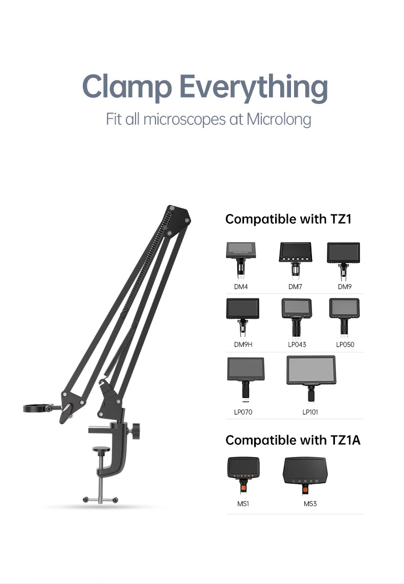 RIEVBCAU Flexible Microscope Arm Stand – Adjustable Metal Bracket Mount for DM4, DM7, DM9, MS1, MS3 Models