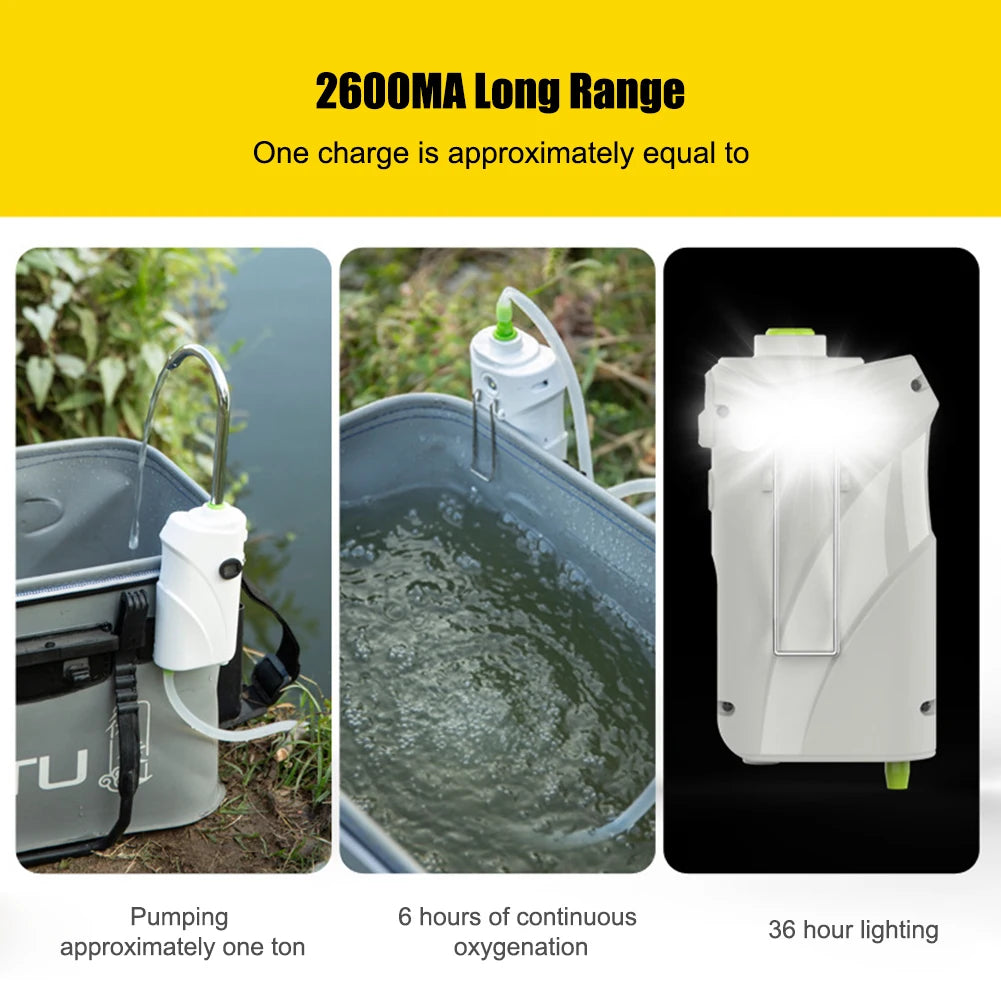 3-in-1 Hand-Washing Fishing Gear - Portable Intelligent Sensor Water Oxygen Air Pump, 2600mAh with Auto Induction LED Light for Fishing