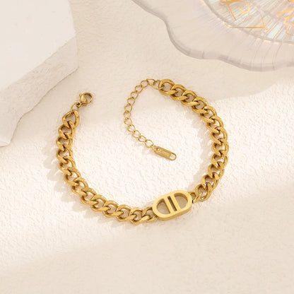 SGMAN Stainless Steel Cuban Chain Bracelet – Gold-Plated Fashion Bangle Set for Women, Waterproof Jewelry Gift