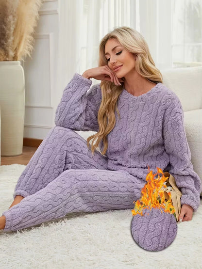 Two-Piece Autumn & Winter Pajama Set – Thick Fleece-Lined Coral Velvet Long-Sleeve Top and Pants, Warm Home Wear