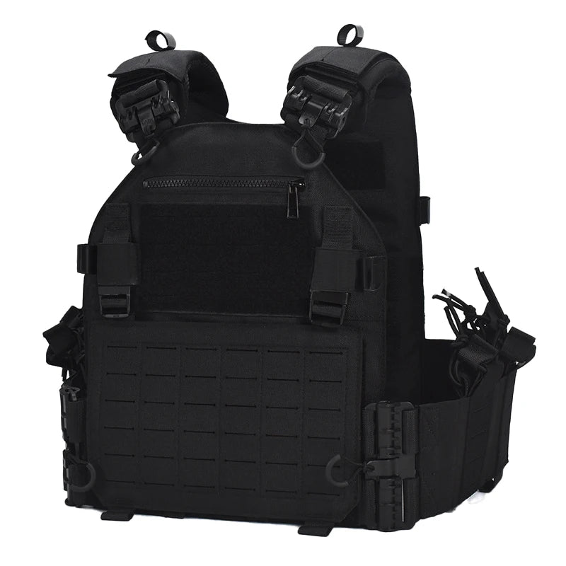 New Combat Vest 6094 – Lightweight Quick Release Laser Cut Tactical Gear for Hunting, Black Tactical Vest