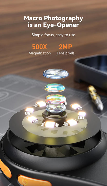 2.0 Inch 500X Digital Microscope - 1080P Video Coin Microscope with Magnifying Glass & 8 LEDs, for Electronics Repair, Windows/Mac