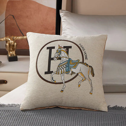 Croker Horse 45cm Throw Pillow Cover – Luxury Embroidered Cushion for Sofa & Couch, Modern Style, 1 Pack