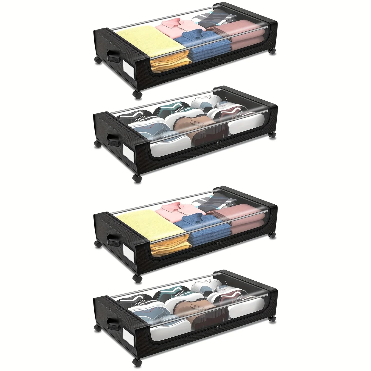 Underbed Storage Lockers with Wheels — Pull-Out Containers for Shoes & Clothes, Space-Saving for Dorms & Bedrooms