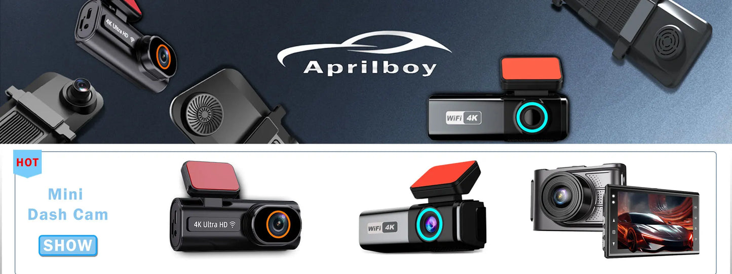 Aprilboy K6 4K WIFI Dash Cam - Front & Rear Dual Lens, 1080P Night Vision, Parking Monitor, Mini Car DVR