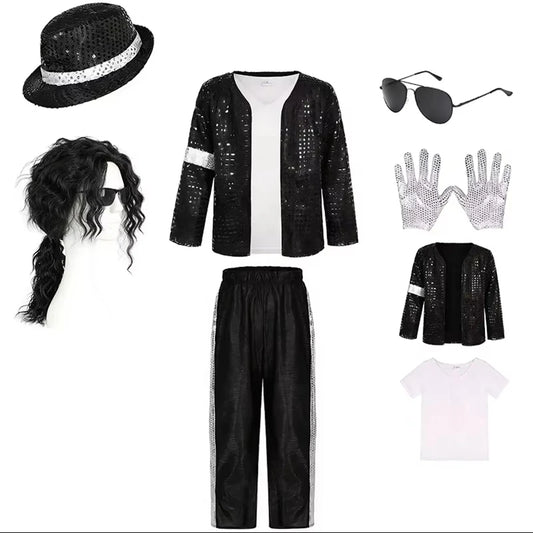 Michael Jackson Kids Costume - Pop Star Halloween Cosplay Dance Performance Outfit for Boys & Girls