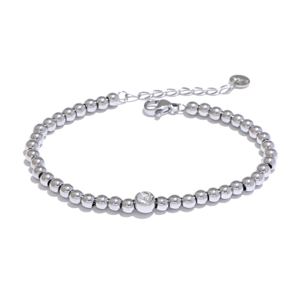 Yhpup Stainless Steel Bead Chain Bangle Bracelet – Gold Plated Cubic Zirconia Waterproof Fashion Jewelry for Women