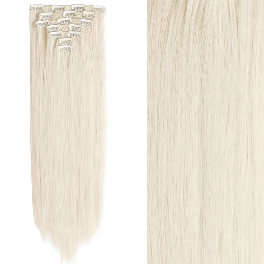 Women’s 7Pcs Hair Extensions with 16 Clips – Natural Black Straight Ombre Hairpiece
