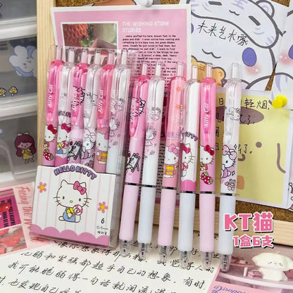 6PCS Cartoon Kuromi Gel Pens – Kawaii Hello Kitty, Cinnamoroll & Melody 0.5mm Quick-Drying School Stationery for Students