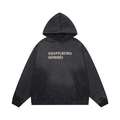 Washed Casual Hoodie Sweatshirt — Unisex Loose-Fit Street Style Crew Neck with Lip Print Letter Design, Vintage Comfortable Top
