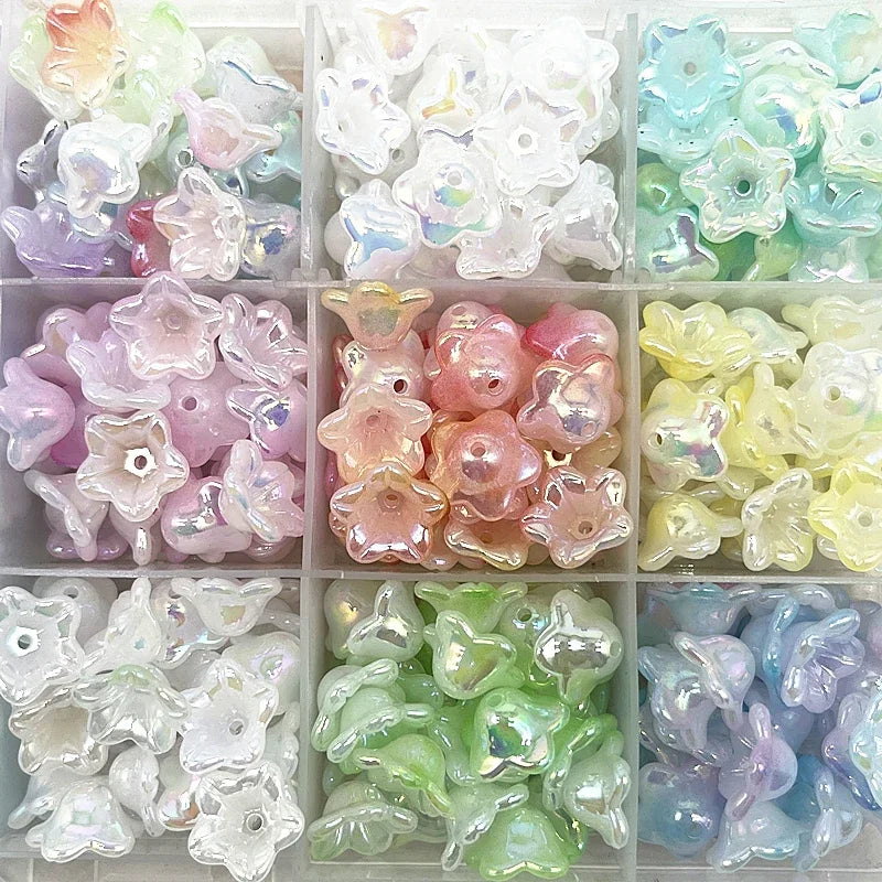 50pcs 7x13mm Gradient Acrylic Bellflower Beads - Flower Caps, Spacer Beads & Charms for DIY Jewelry Making
