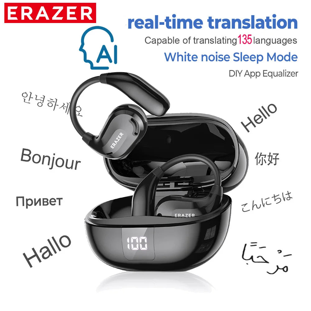 ERAZER XT66PRO Bluetooth Earphones – ASMR Wireless Headset with AI Translator, DIY App Control, 13-Hour Battery & Display