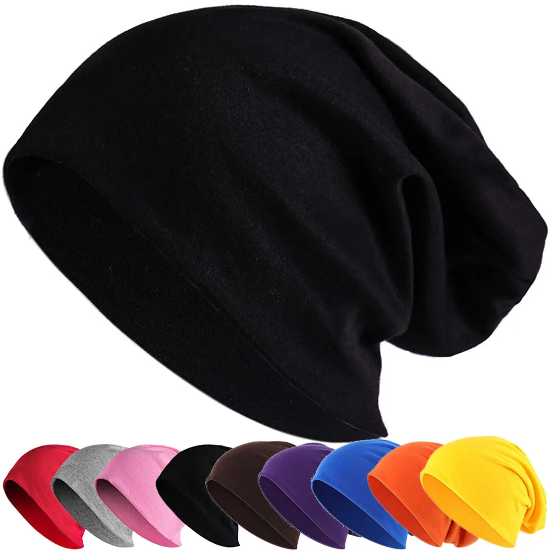 Cotton Slouchy Beanie – Lightweight Hip-Hop Running Cap for Men and Women, Soft Stretchy Chemo Hat and Sleep Cap