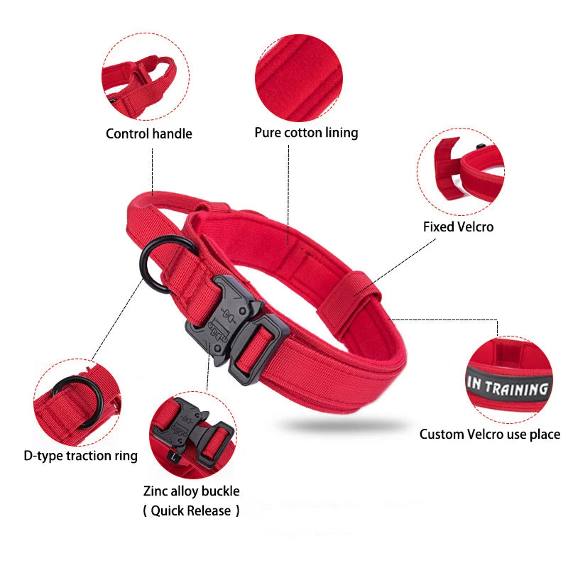 Durable Nylon Pet Dog Collar & Leash Set – Reflective Tactical Training Collar for Large Dogs