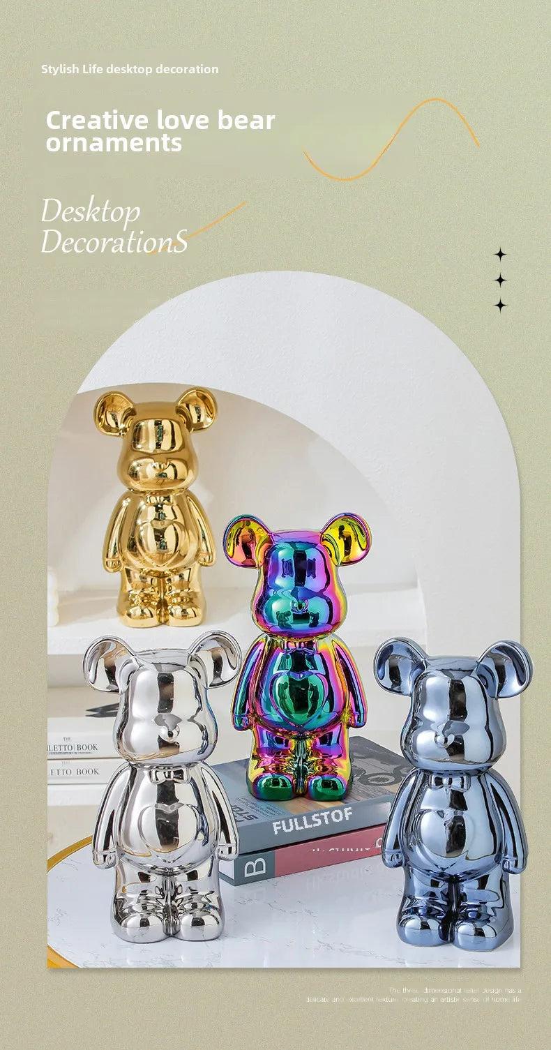 Aesthetic Ceramic Teddy Bear Statue – 17/27cm Bear Figurine Home Decor Ornament