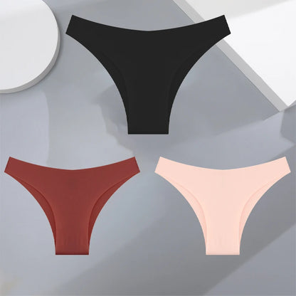 3Pcs Ultra-Thin Seamless Silk Women’s Panties – Sexy Low-Waist Stretch Bikini Briefs, XS-XXL