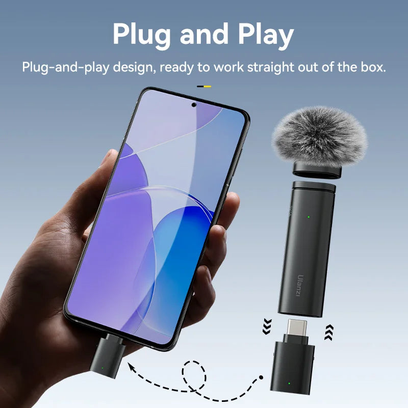 Ulanzi WM-10 Wireless Lavalier Microphone – 1-to-1 USB-C Mic for Android & iPhone, Windproof Sponge for Live Streaming & Recording