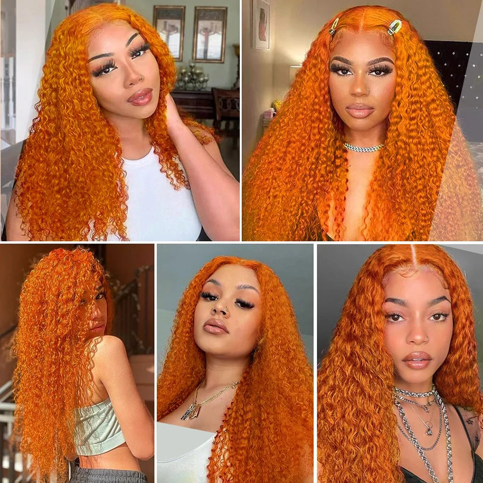 Wiggogo Orange Ginger Lace Front Wig – 30 Inch Curly Deep Wave Human Hair, 13x4/13x6 HD Lace Frontal Wig