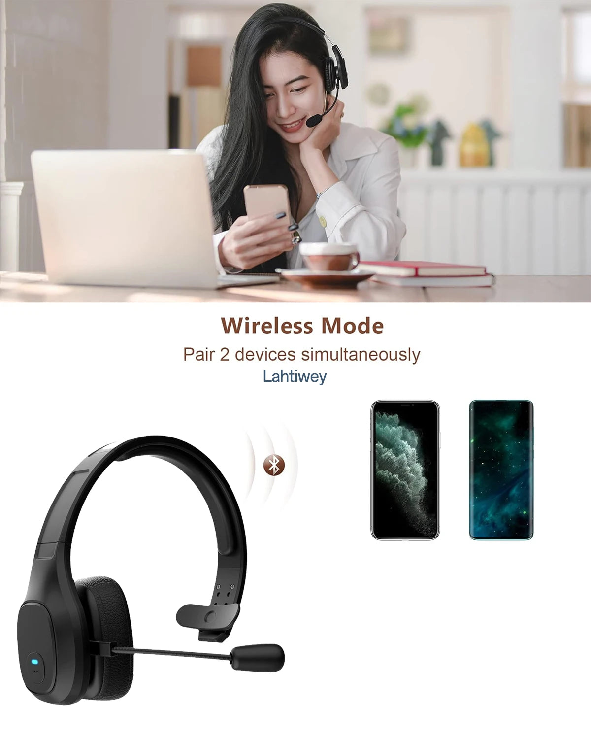 Premium Trucker Bluetooth Headset – Wireless Noise-Canceling Mono Headset with Mic, 30-Hour Talk Time