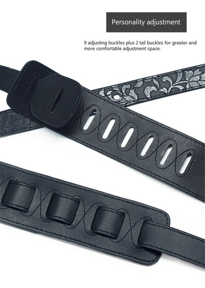 Vintage 2.5 Inch Guitar Strap - Adjustable Soft Embroidered Belt for Classical & Bass Guitars, Music Accessories
