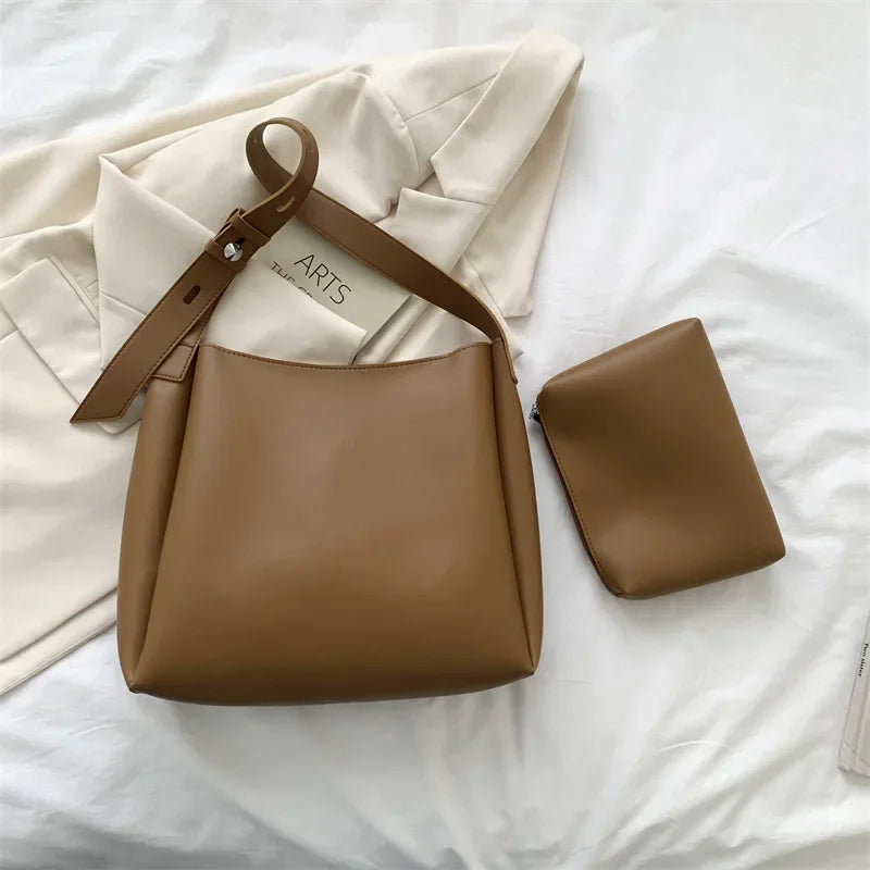 Fashion Leather Tote Bag for Women 2025 — Large High-Capacity Simple Shoulder Bag, Handbag & Purse