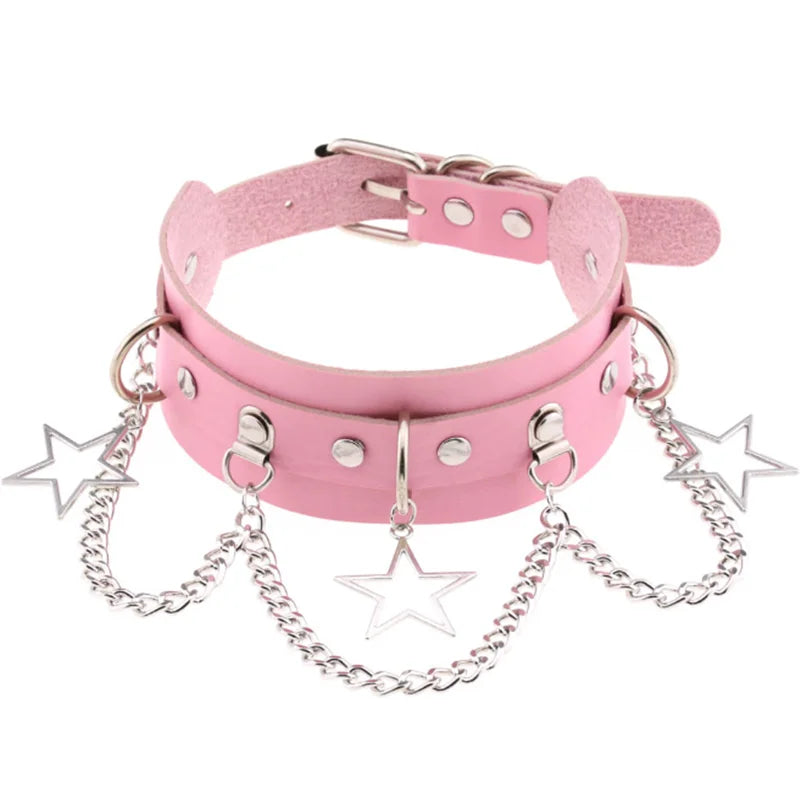 Harajuku Cosplay Rivet Star Punk Rock Gothic Collar — Sexy PU Leather Heart Cross Spike Choker Jewelry for Women