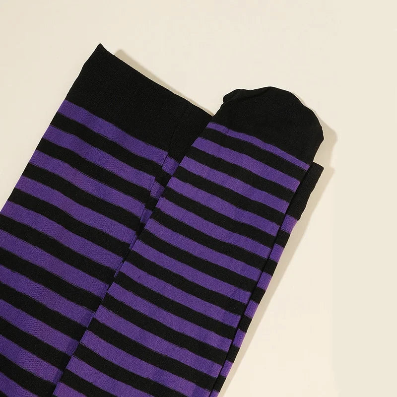 Goth Punk Women’s Rainbow Striped Pantyhose – High Waist Slim Leggings for Halloween Christmas Cosplay