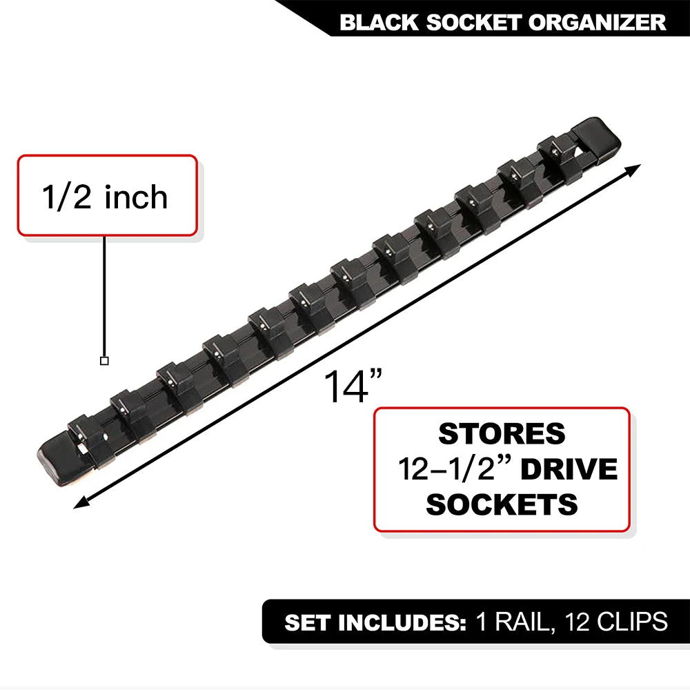 Socket Organizer Set - 1/4 3/8 1/2 Inch Socket Holder Trays for Tool Box Drawers & Storage Rails