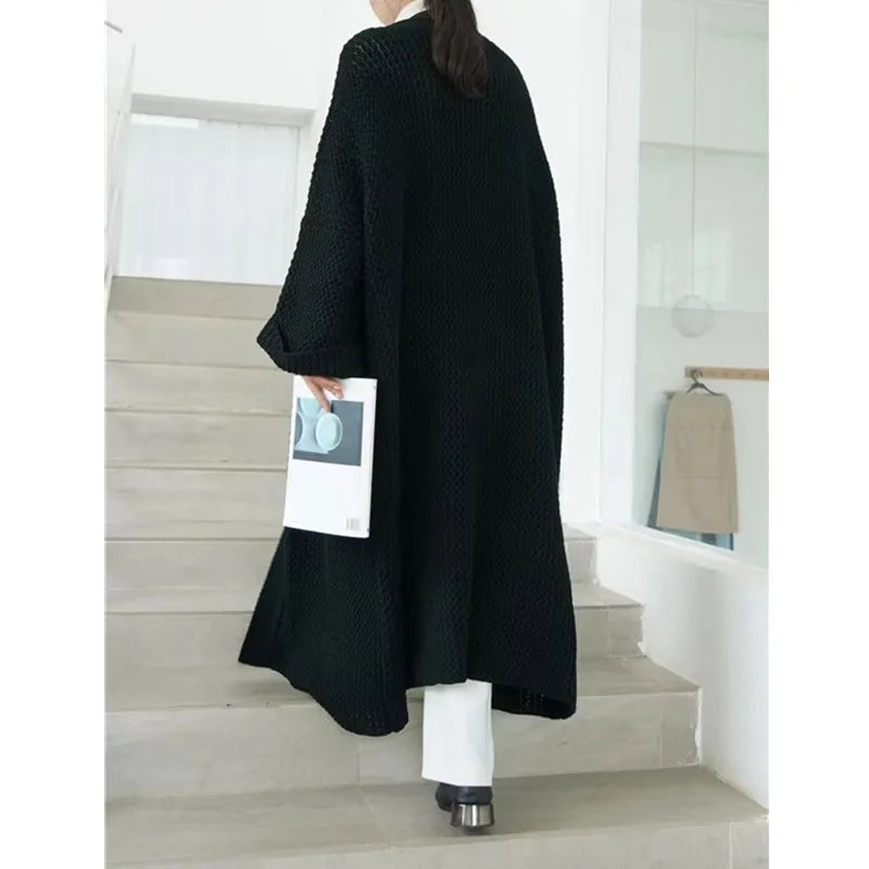 Thick Loose Long Cardigan Sweater Coat – Long Sleeve Warm Knit Outerwear, V-Neck Casual Office Jacket for Women, Fall & Winter