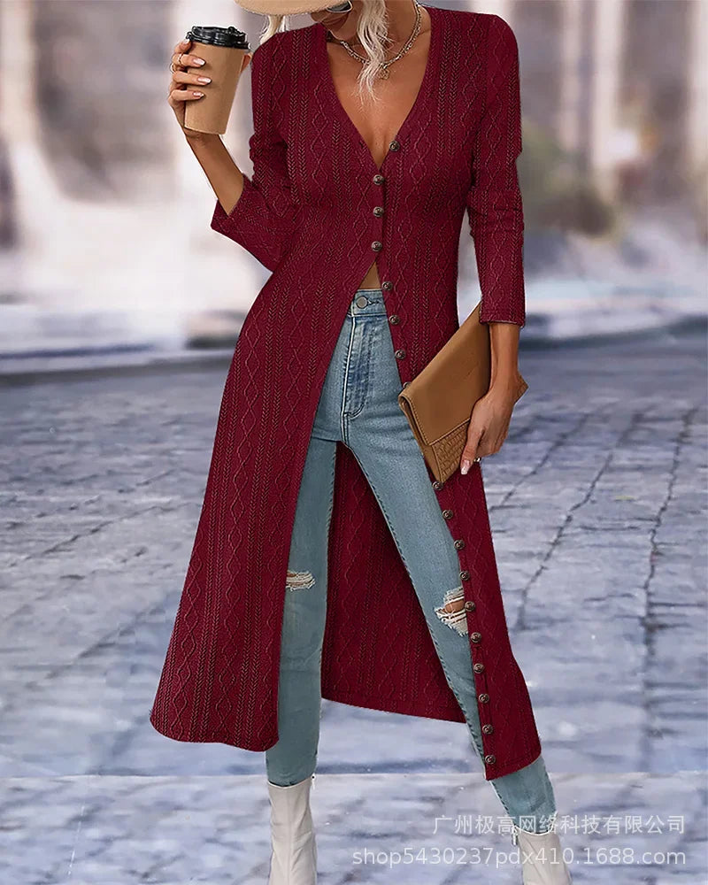 2023 Fashion Women's Button Long Striped Coat – Thin Open Dress for a Stylish Look