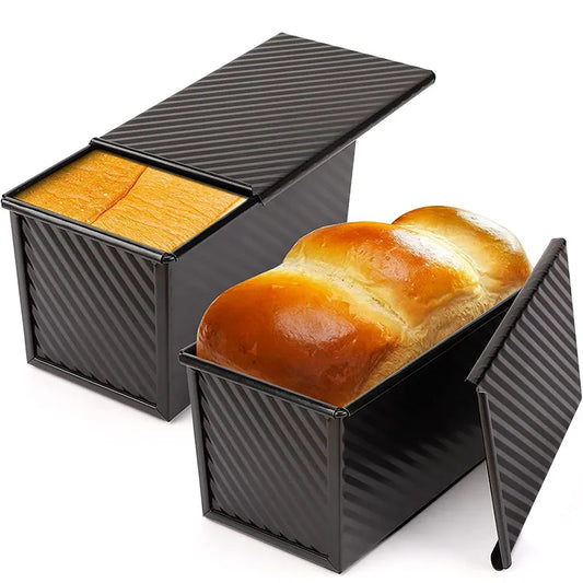 LMETJMA Pullman Loaf Pan with Lid 1 lb - Non-Stick Bread Pan Carbon Steel Rectangle Corrugated Toast Box Mold Cake Mold JT157