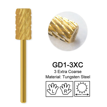 Gold Tungsten Carbide Nail Drill Bits – Large Barrel Milling Cutter, Pro Reversed Durable Grinding & Polishing Tools Accessories 4XC