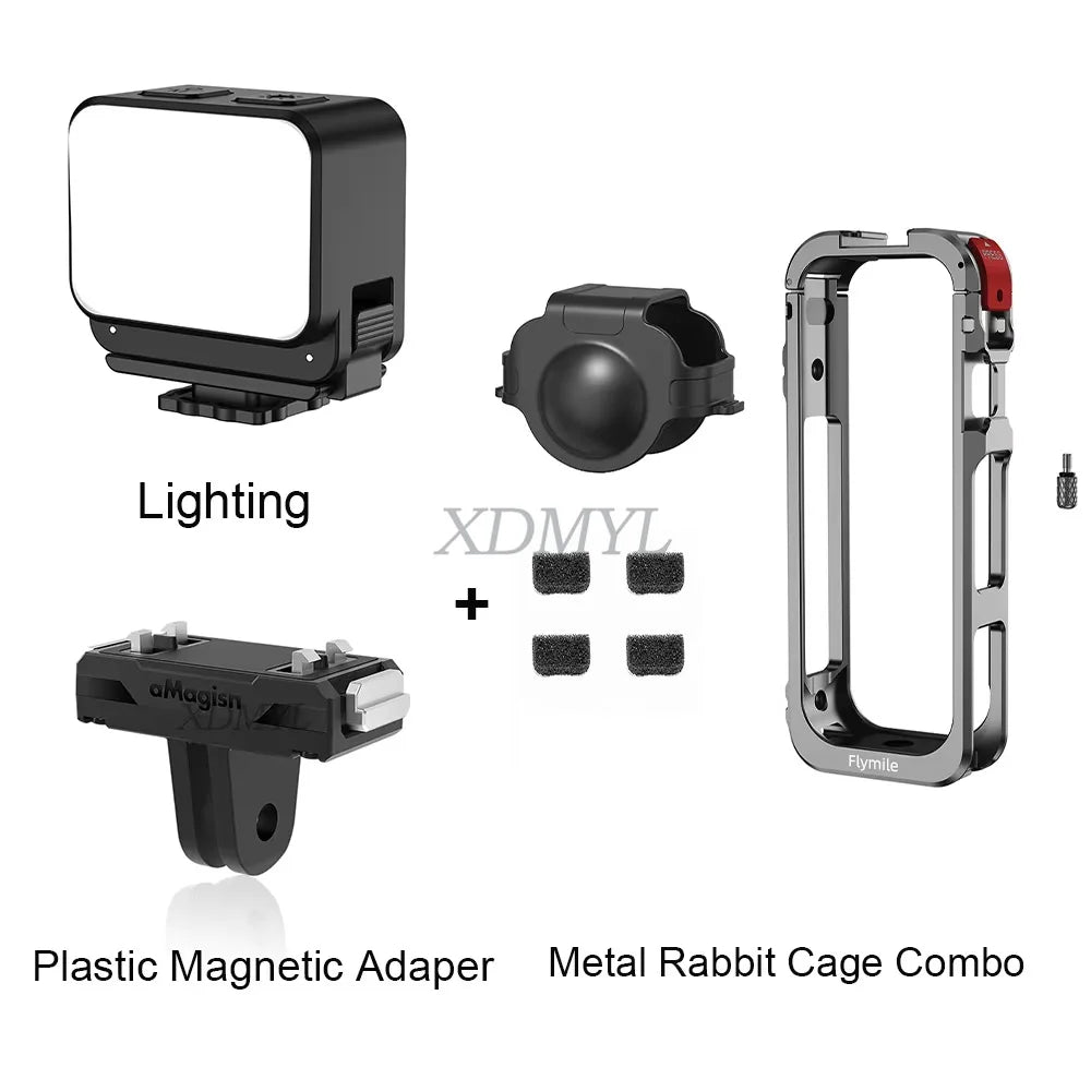 Aluminum Alloy Protective Cage for Insta360 X5 – Camera Frame with Silicone Lens Cover & 1/4" Cold Shoe