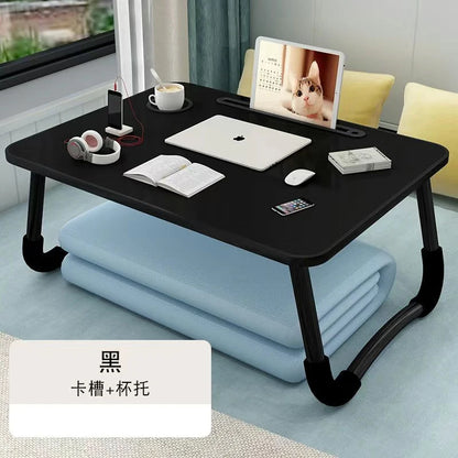 Foldable Laptop Desk for Bed & Sofa – Portable Lap Table with Cup, Book Holder, Drawer, and USB Slot