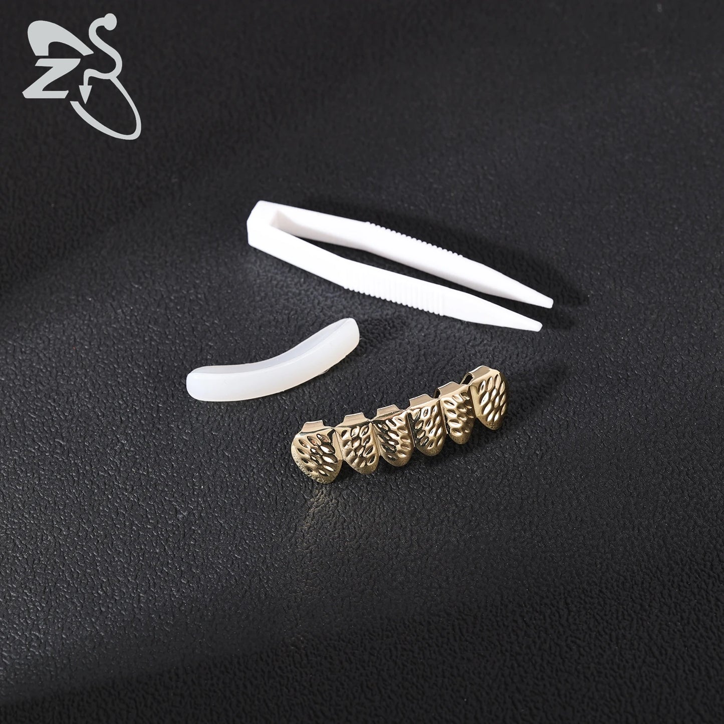 ZS Hip Hop Grillz – Silver/Gold Plated CZ Crystal Cross & Rose Star Tooth Cap, Top & Bottom Set