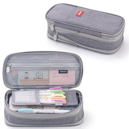 Cute Macaron Canvas Pencil Case - Large Capacity Double-Layer Kawaii School Stationery Pouch for Girls & Kids