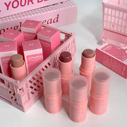 3-in-1 Monochrome Blusher Stick - Cheek & Lip Tinted, Durable Matte Rouge Powder for Natural Contour & Makeup Cosmetics