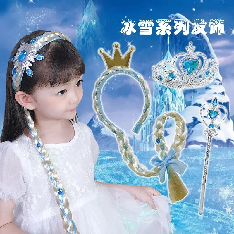 Girls Elsa Cosplay Headband - Snowflake Crown & Braid Hair Accessory, Princess Bow Hair Ornament